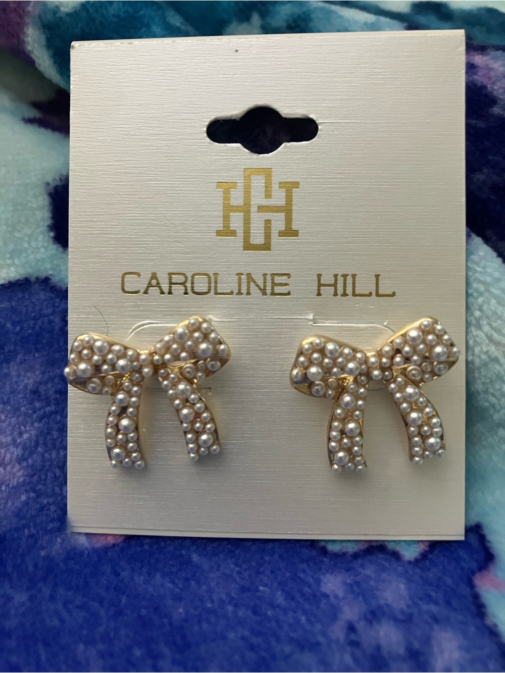 Caroline Hill Gold Bow Earrings with Pearl Accents